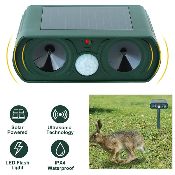 Ultrasonic Animal Repellent - Solar Powered Motion Sensor, IPX4 Waterproof