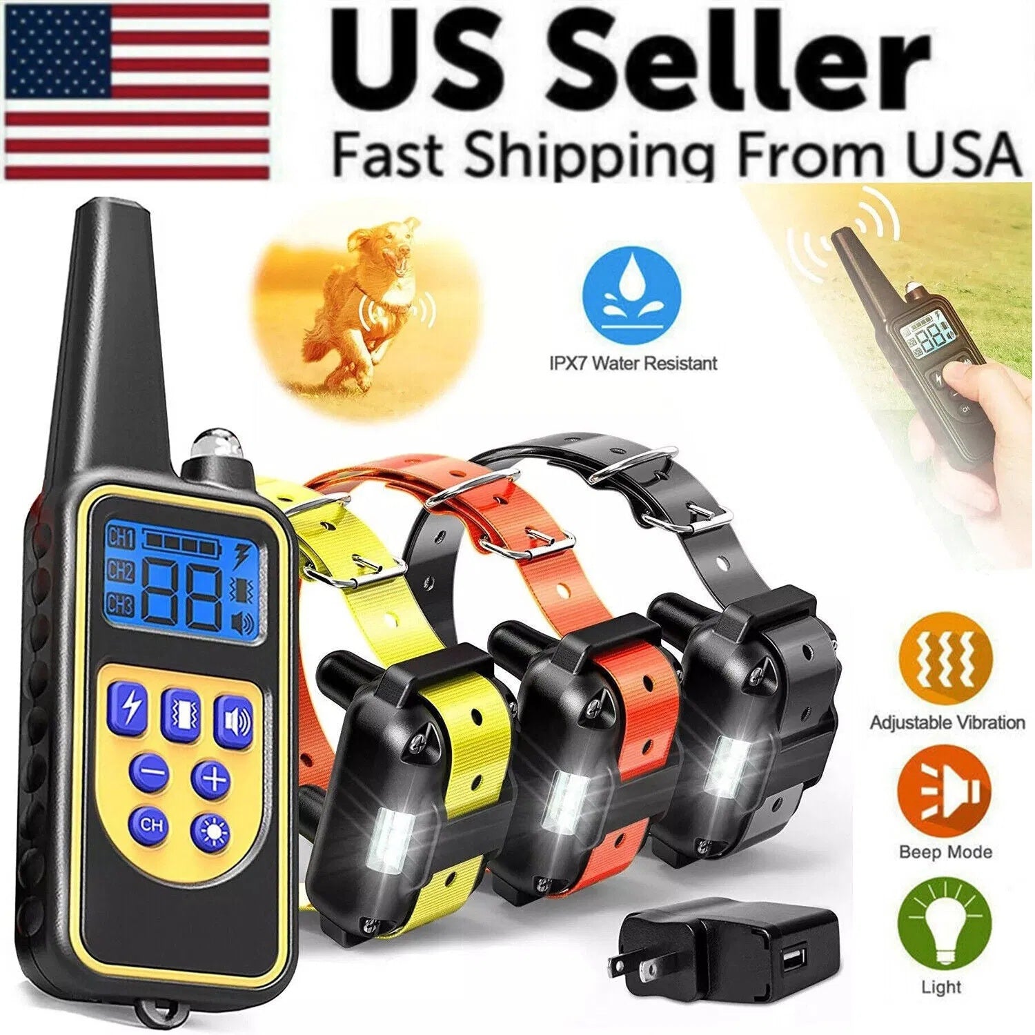 Dog Training Collar - 3000ft Range, Rechargeable, Waterproof Remote Shock Trainer