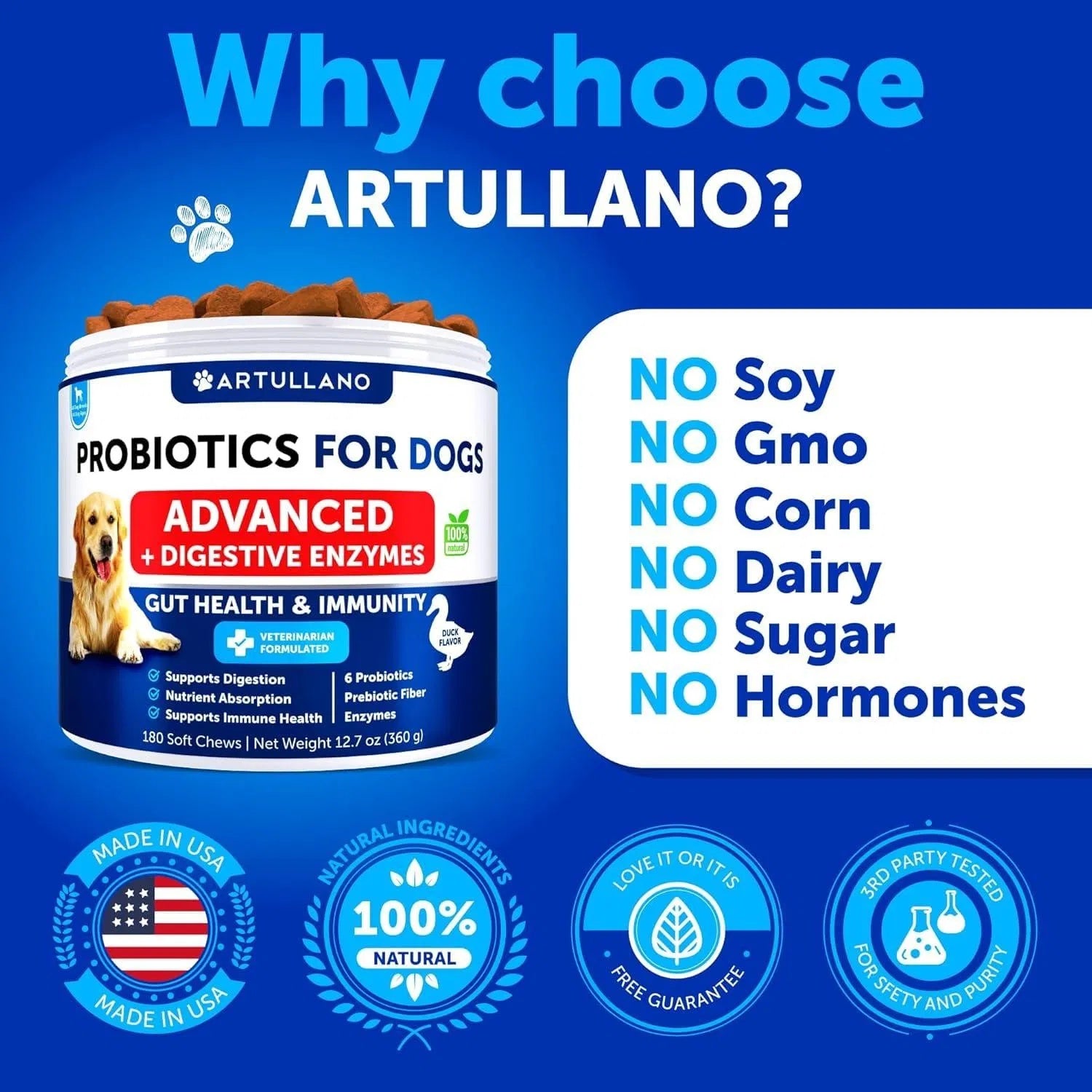 Probiotics for Dogs – Gut Health, Allergy & Immunity Support (180 Chews)