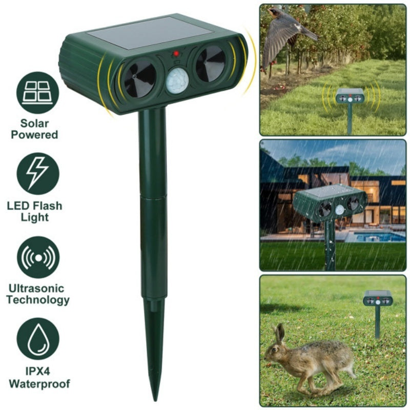 Ultrasonic Animal Repellent - Solar Powered Motion Sensor, IPX4 Waterproof