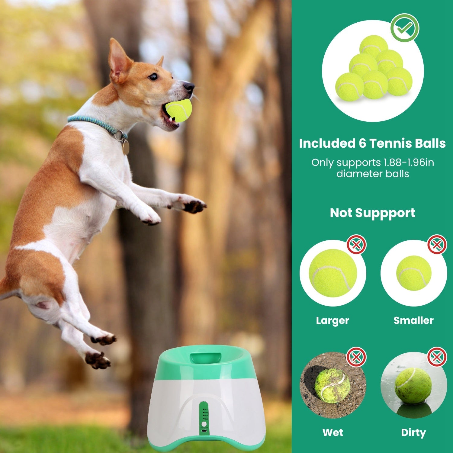 Automatic Dog Ball Launcher with 6 Tennis Balls - Interactive Fetch Machine