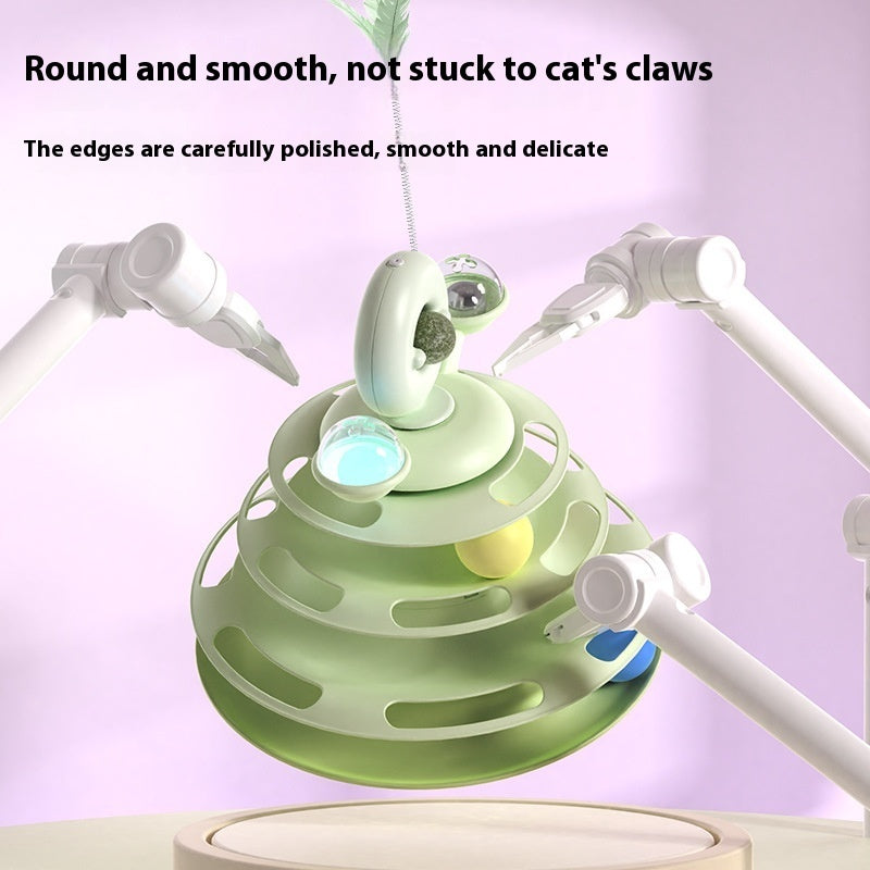4-Level Cat Tower Toy - Interactive Turntable Ball Track Puzzle
