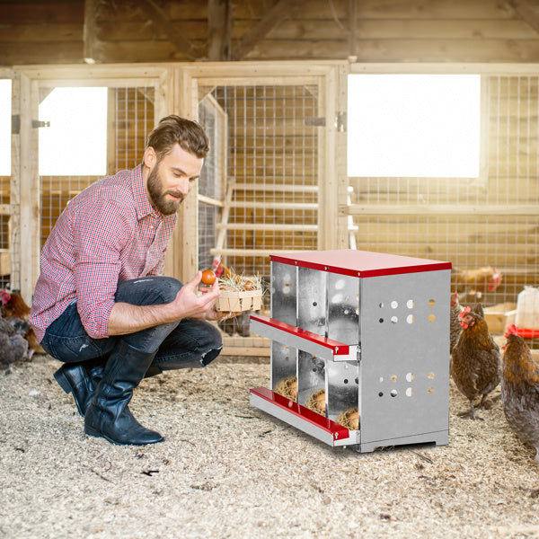 Premium 6-Compartment Chicken Coop - Red Iron Sloping Roof Design
