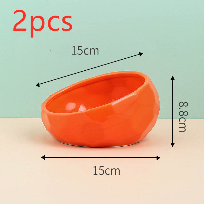Ceramic Tilted Cat Bowl - Ergonomic Elevated Pet Feeder for Cats and Small Dogs