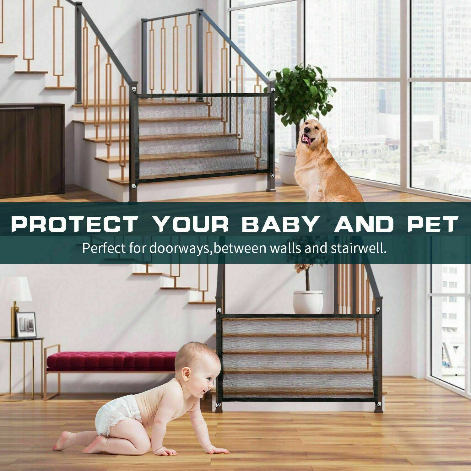 Portable Pet & Baby Safety Gate - Magic Mesh Fence