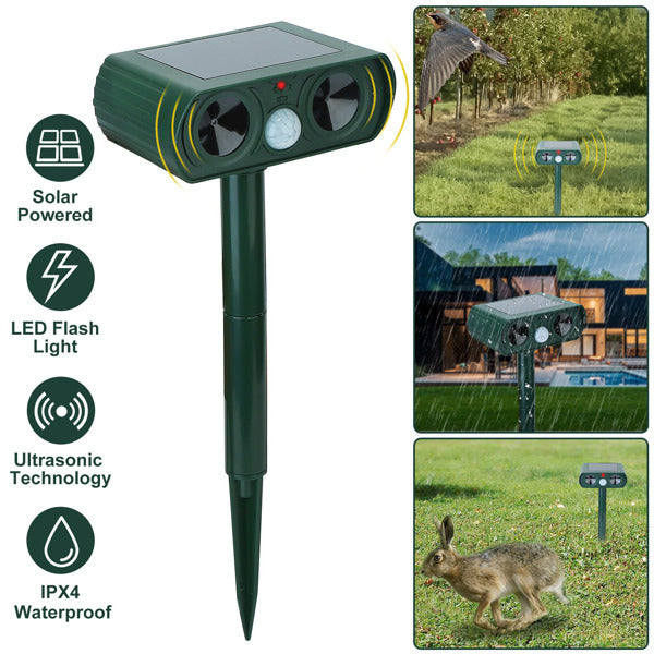 Ultrasonic Animal Repellent - Solar Powered Motion Sensor, IPX4 Waterproof