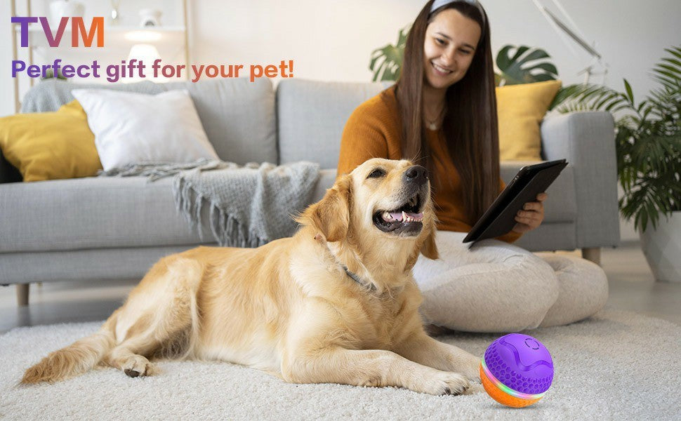 Interactive Dog Toy Ball - Automatic Rolling with LED Lights