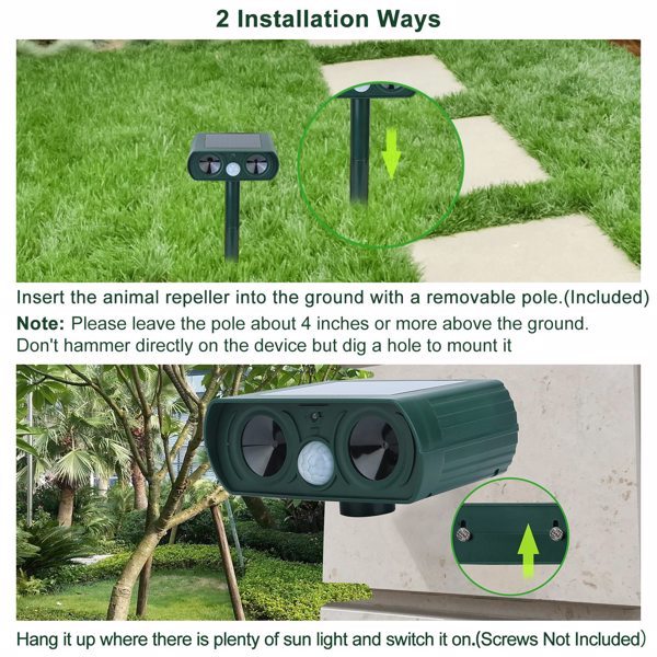 Ultrasonic Animal Repellent - Solar Powered Motion Sensor, IPX4 Waterproof