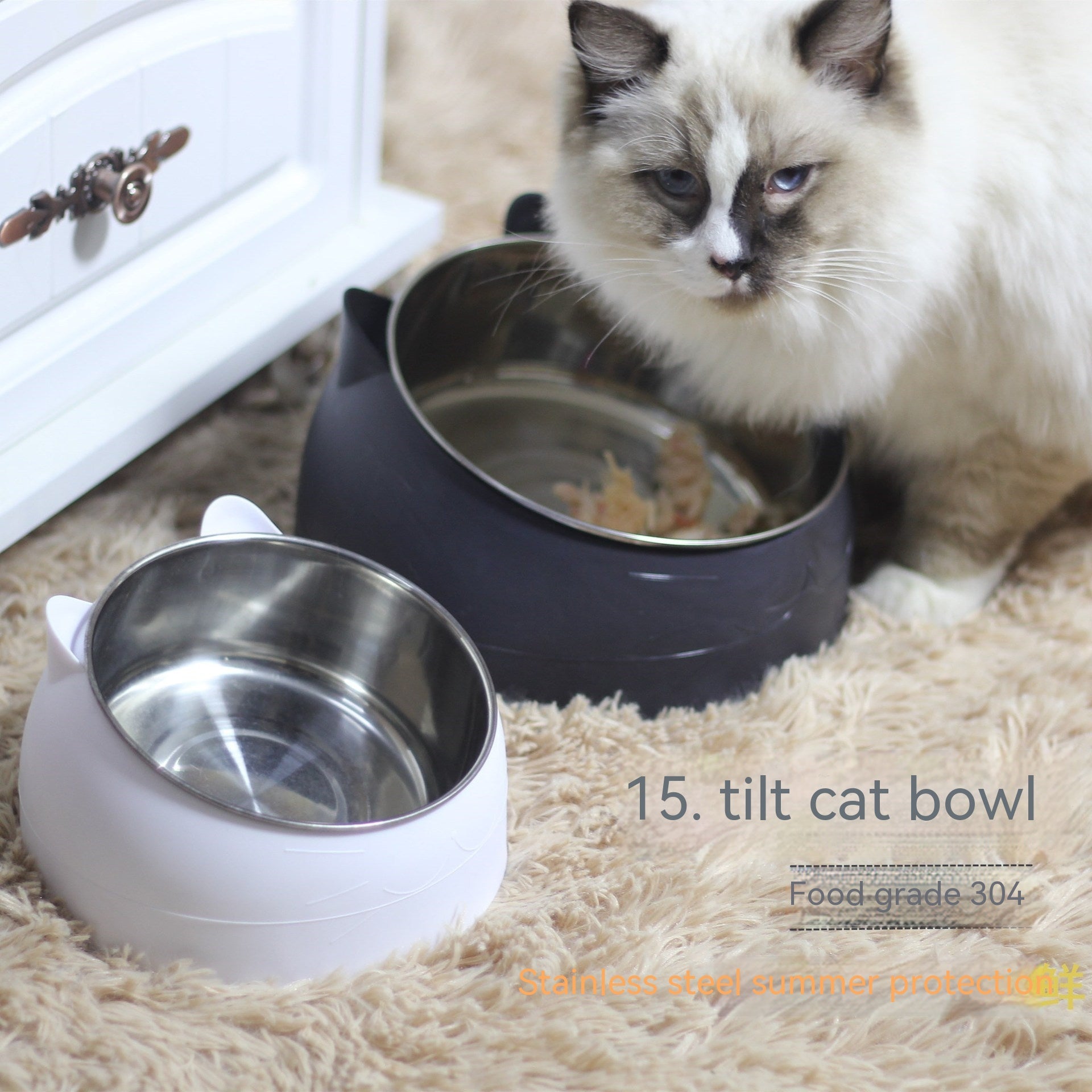 Elevated Double Dog Bowl - Stainless Steel Non-Slip Pet Feeder