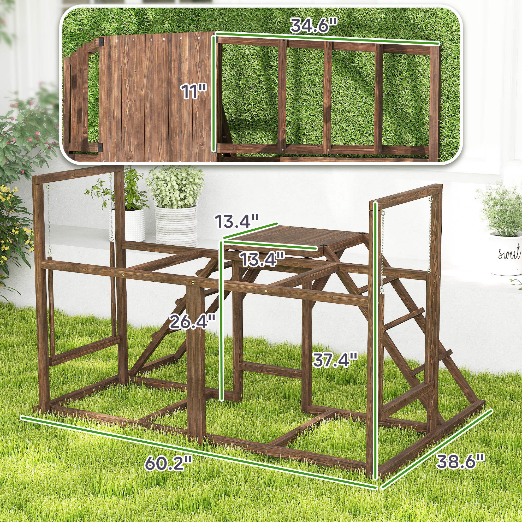 Chicken Activity Play Set - Multi-Level Perches, Swing & Ladder for 3-4 Chickens