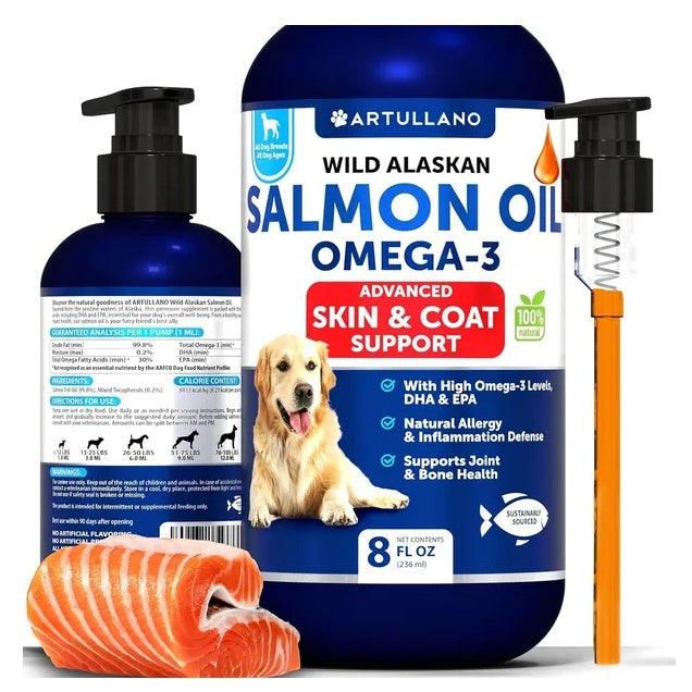 Salmon Oil for Dogs – Wild Alaskan Fish Oil Supplement (8 FL OZ)