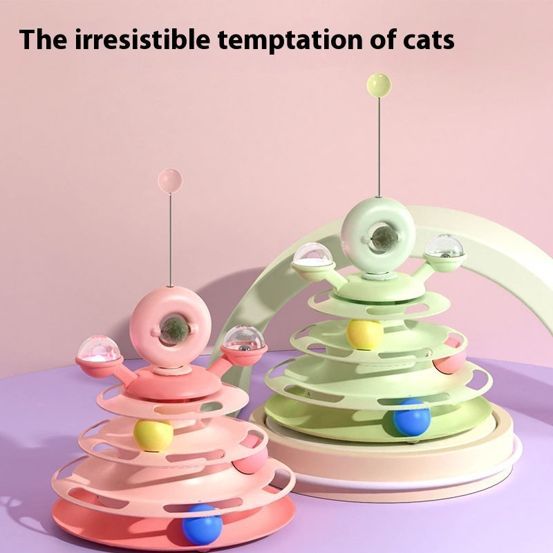 4-Level Cat Tower Toy - Interactive Turntable Ball Track Puzzle