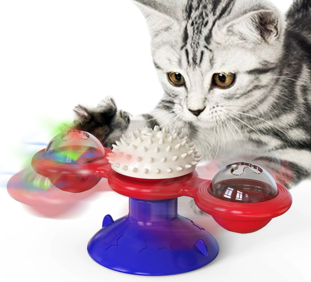 Cat Entertainment Set - Interactive Rotating Disk & Feather Toys
