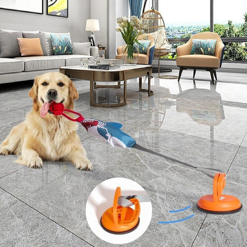 Shark Shaped Squeaky Dog Toy with Suction Cup - Interactive Rope Ball