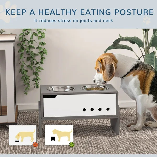 Elevated Dog Bowls - 3 Height Adjustable Raised Stand with Slow Feeder Mat