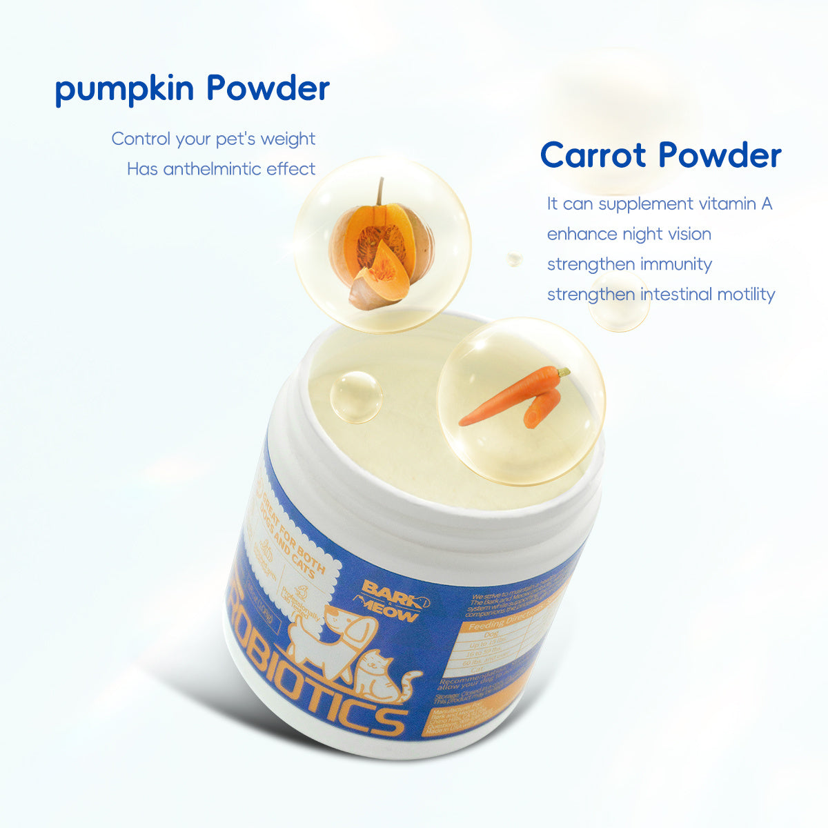 Dog & Cat Probiotics - 7 Strains with Prebiotics, Pumpkin & Carrot