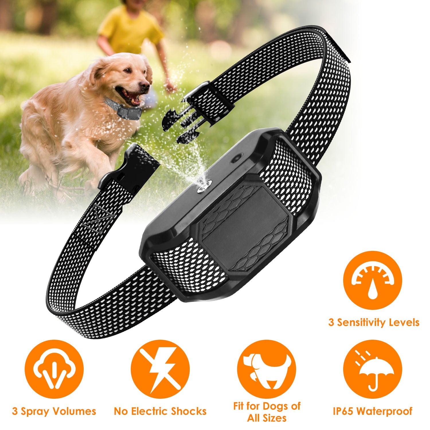 Citronella Bark Collar for Dogs - Waterproof Spray Anti-Bark Control