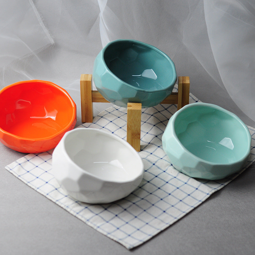 Ceramic Tilted Cat Bowl - Ergonomic Elevated Pet Feeder for Cats and Small Dogs