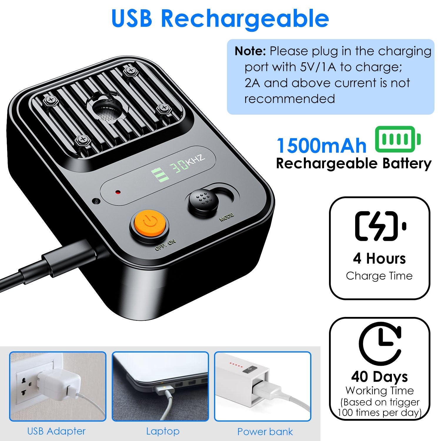 Ultrasonic Anti-Barking Device - Rechargeable Dog Training Tool