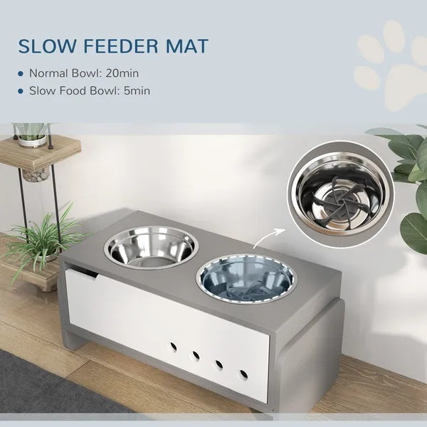 Elevated Dog Bowls - 3 Height Adjustable Raised Stand with Slow Feeder Mat