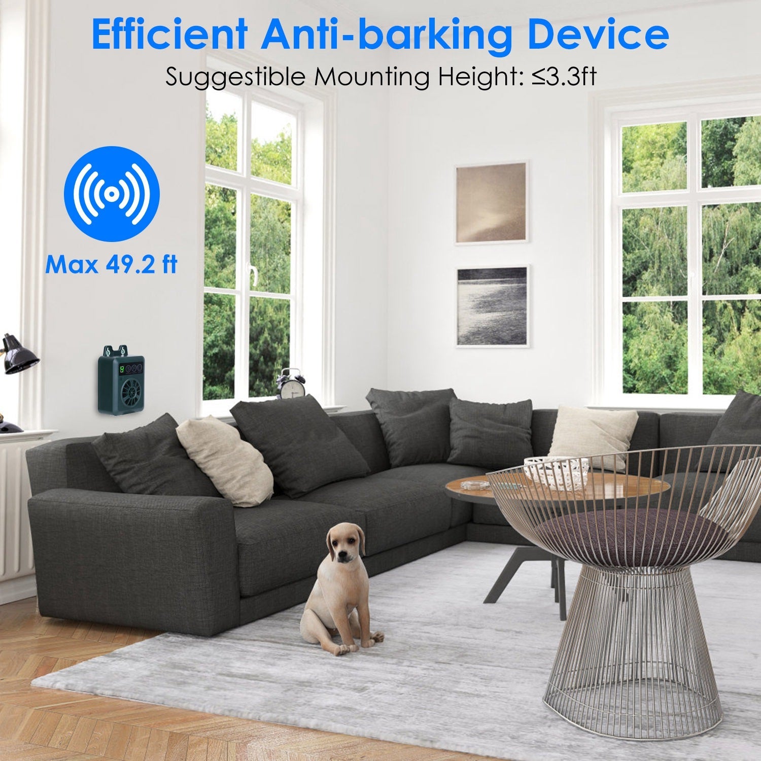 Ultrasonic Anti-Barking Device - 49ft Range with 4 Frequency & Sensitivity Levels