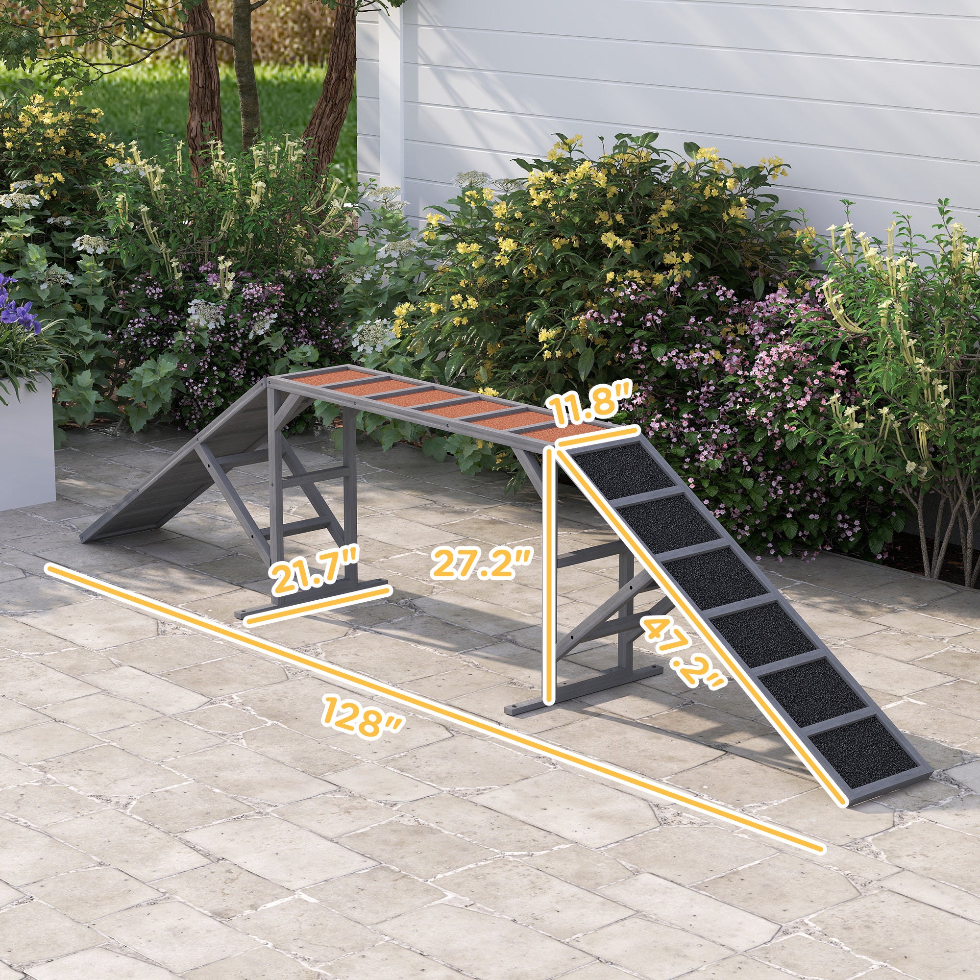 Dog Agility Ramp - 88 lbs Capacity, Non-Slip Surface, Safety Bars