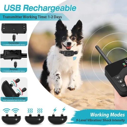 2-in-1 Wireless Electric Dog Fence & Training Collar - Waterproof Boundary System