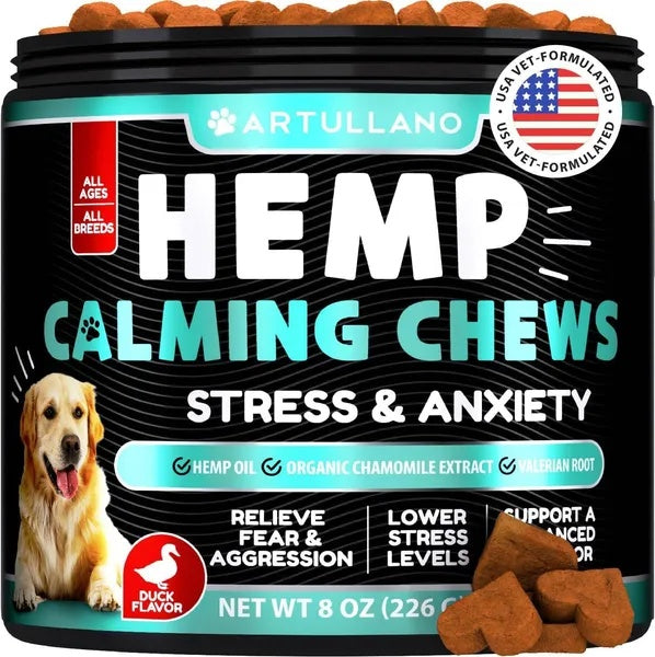 Hemp Calming Chews for Dogs – Anxiety Relief with Turmeric & Valerian (120 Treats)