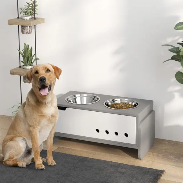Elevated Dog Bowls - 3 Height Adjustable Raised Stand with Slow Feeder Mat