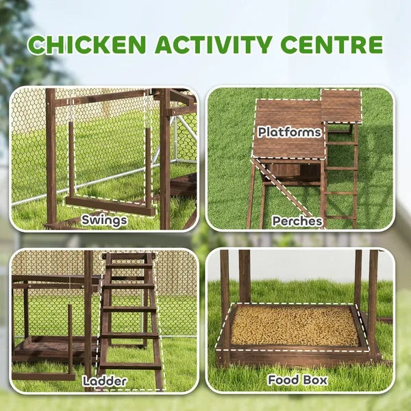 Wooden Chicken Activity Play Set - Perch, Swing, Ladder, Platforms & Feeder