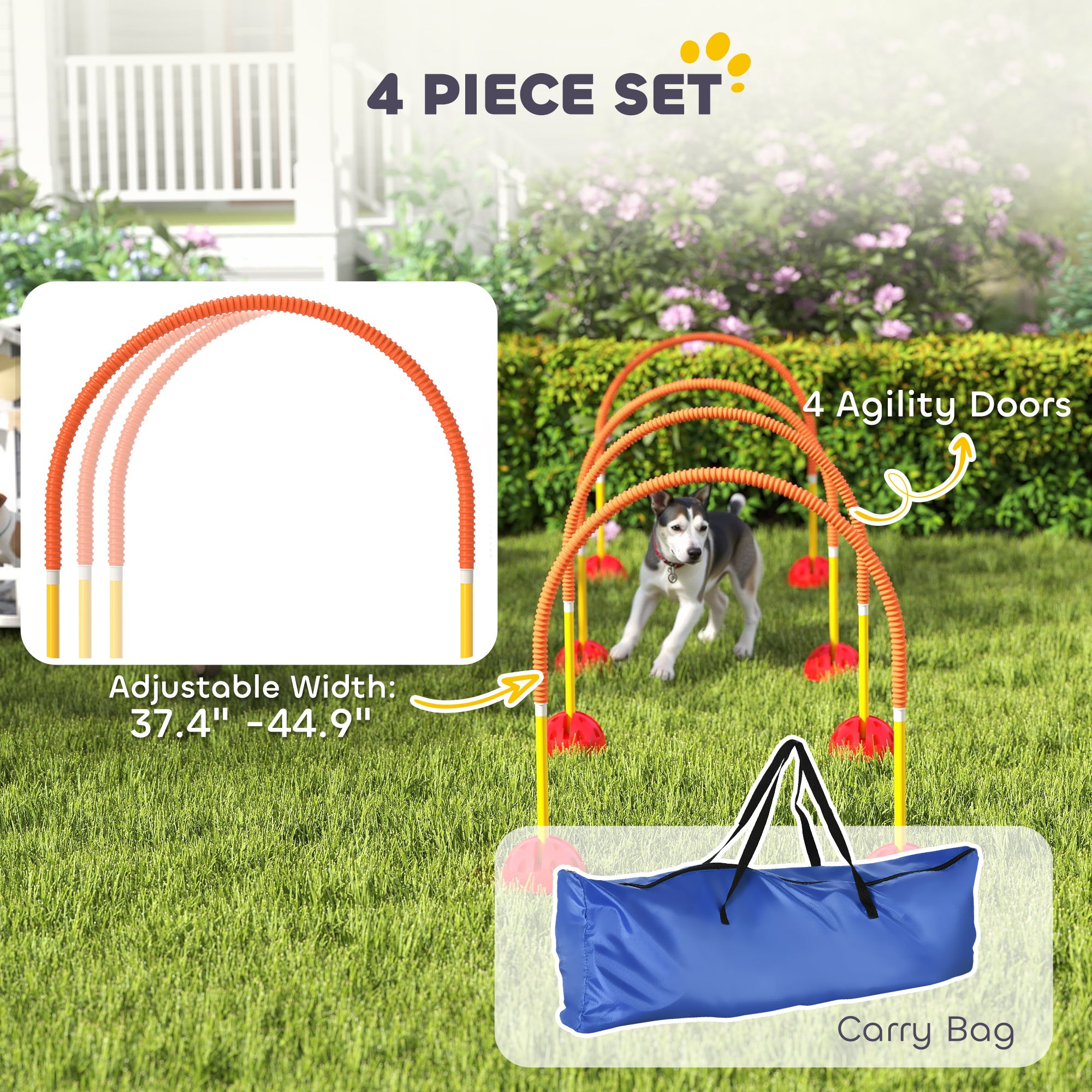 Dog Agility Doors Set - 4 Piece Adjustable Width Training Kit, Orange