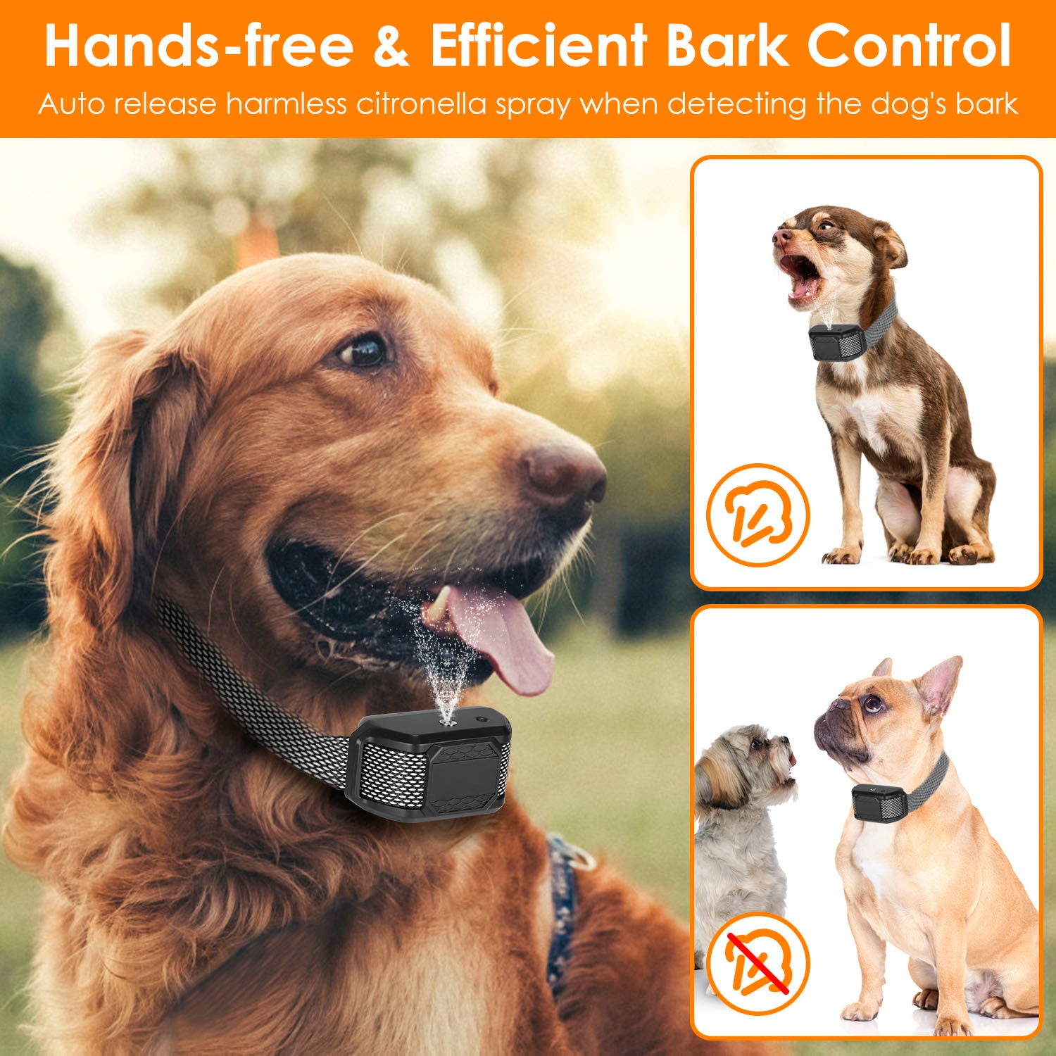 Citronella Bark Collar for Dogs - Waterproof Spray Anti-Bark Control