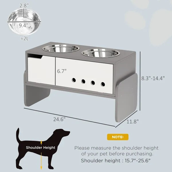 Elevated Dog Bowls - 3 Height Adjustable Raised Stand with Slow Feeder Mat
