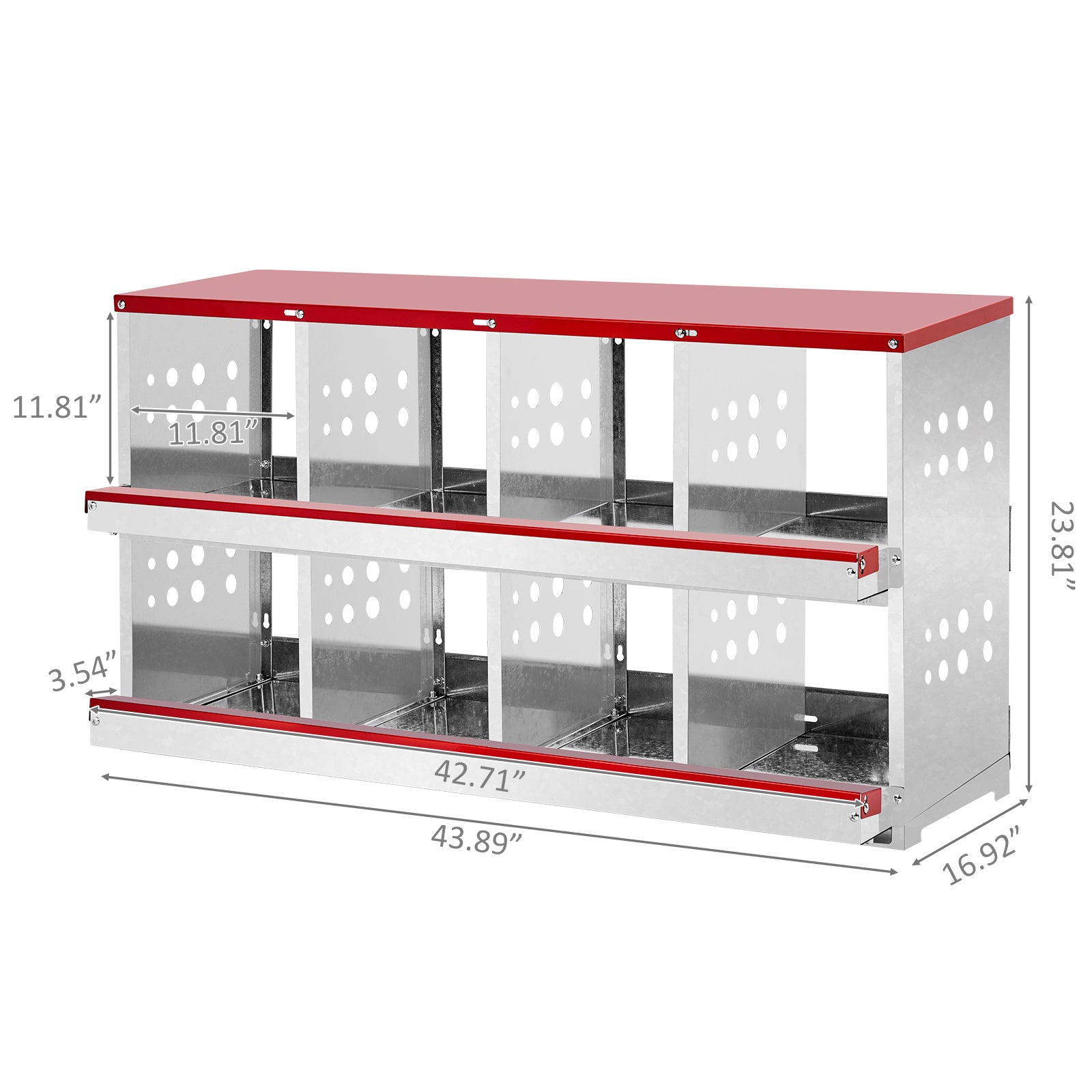 8-Compartment Sloping Roof Pet Feeding Station - Red Iron