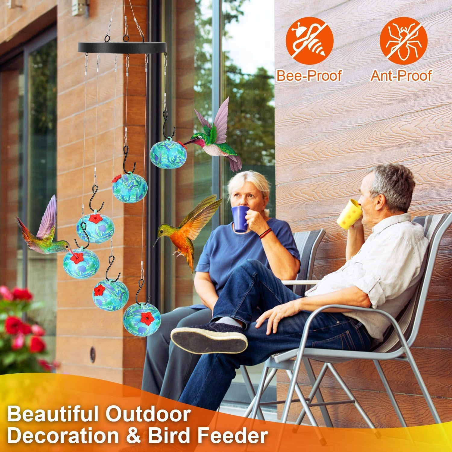 Hummingbird Feeder with Wind Chimes - Ant & Bee Proof