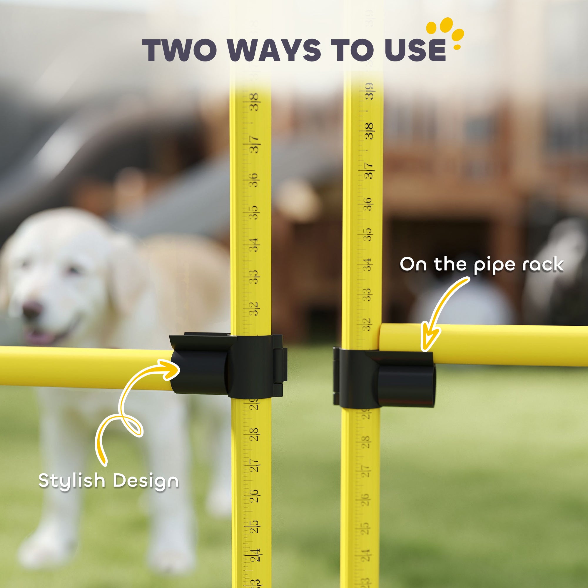 Dog Agility Jumps Set - 4 Piece Height Adjustable with Carry Bag, Yellow