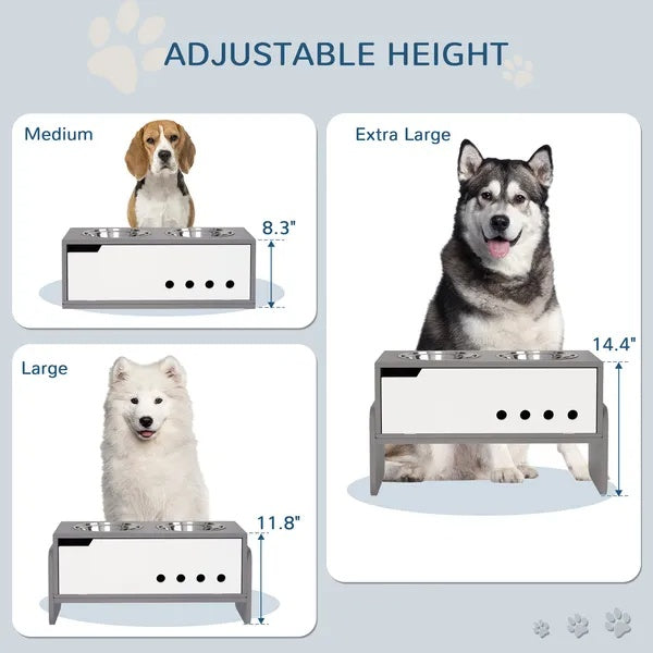 Elevated Dog Bowls - 3 Height Adjustable Raised Stand with Slow Feeder Mat