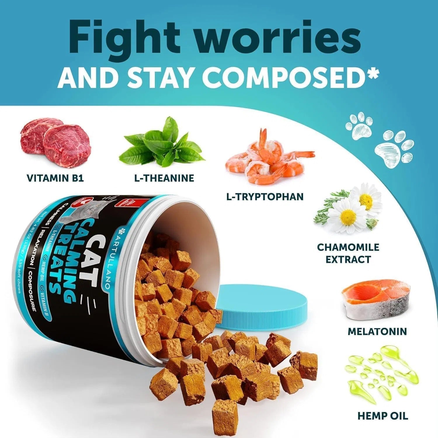 Hemp Cat Calming Treats – Stress & Anxiety Relief with Melatonin for Cats & Kittens