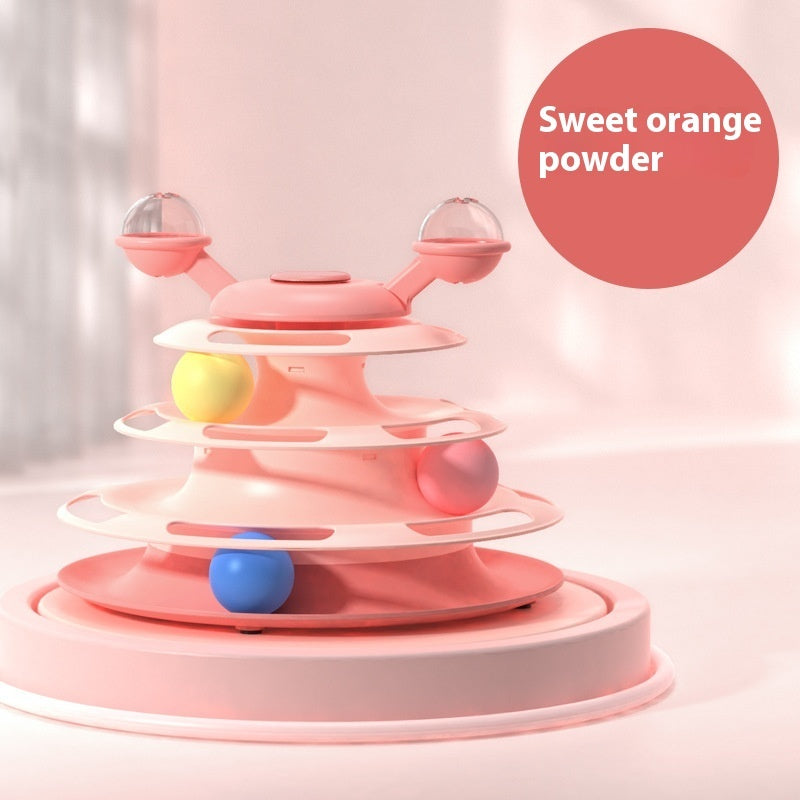 4-Level Cat Tower Toy - Interactive Turntable Ball Track Puzzle