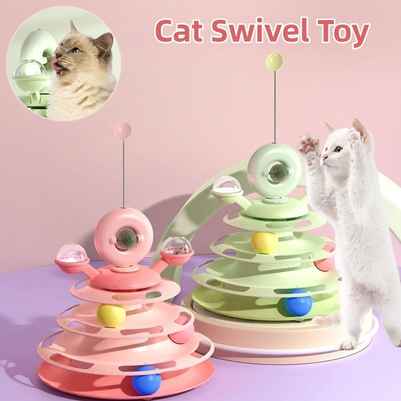 4-Level Cat Tower Toy - Interactive Turntable Ball Track Puzzle
