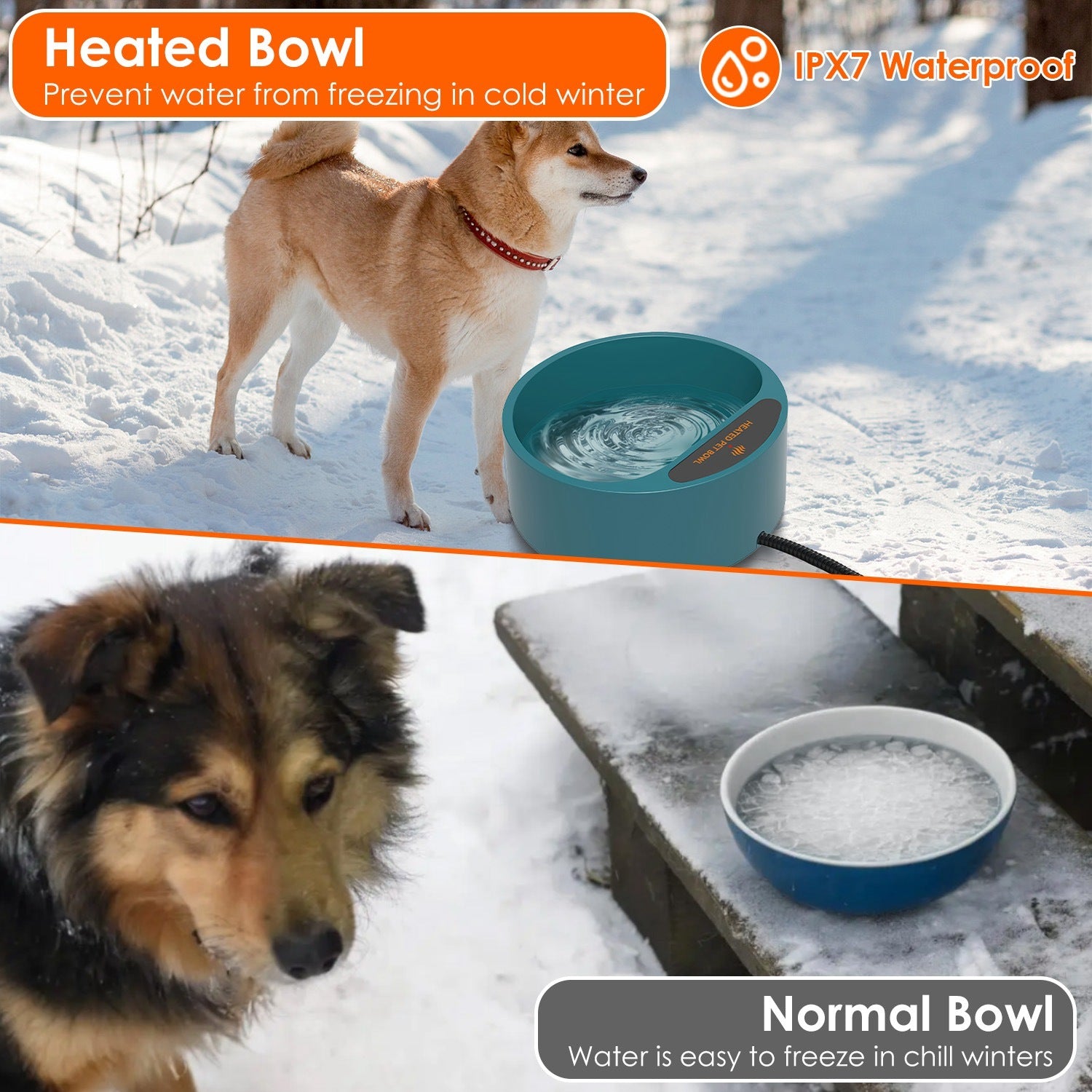 Heated Water Bowl for Pets - 74.4oz IP67 Waterproof Thermal Bowl