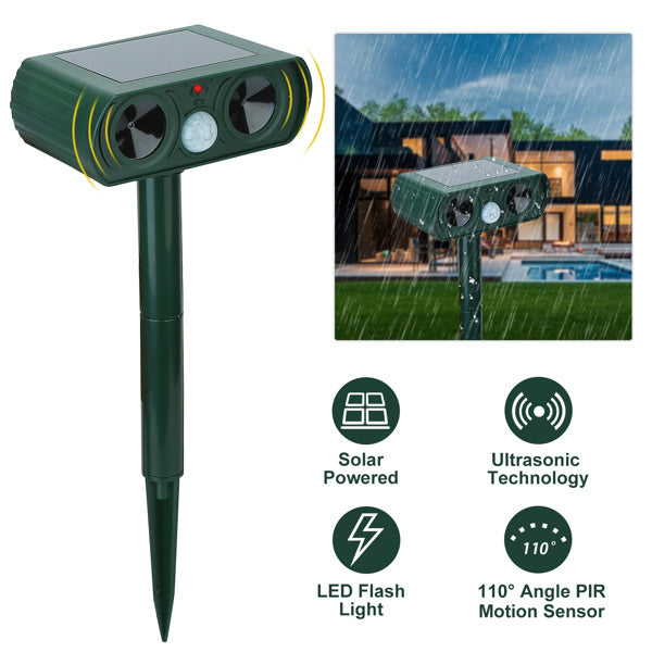 Ultrasonic Animal Repellent - Solar Powered Motion Sensor, IPX4 Waterproof
