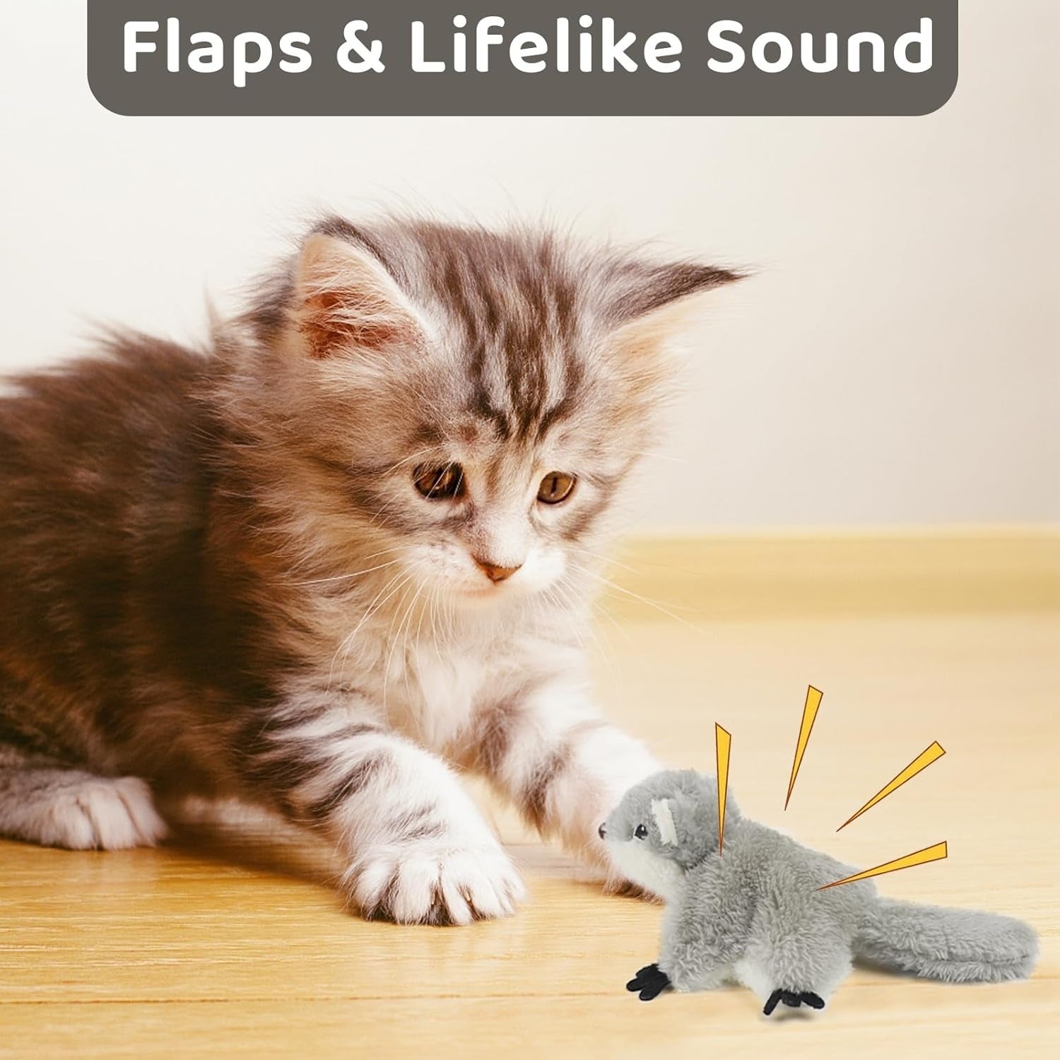 Interactive Flapping Squirrel Cat Toy - Rechargeable Touch-Activated