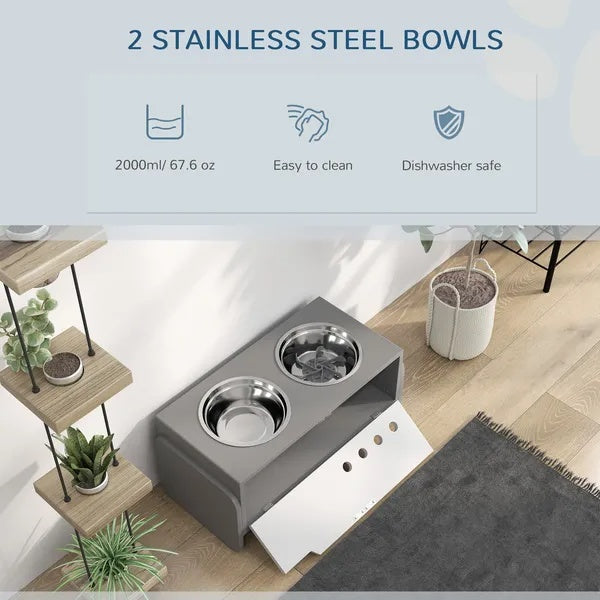 Elevated Dog Bowls - 3 Height Adjustable Raised Stand with Slow Feeder Mat