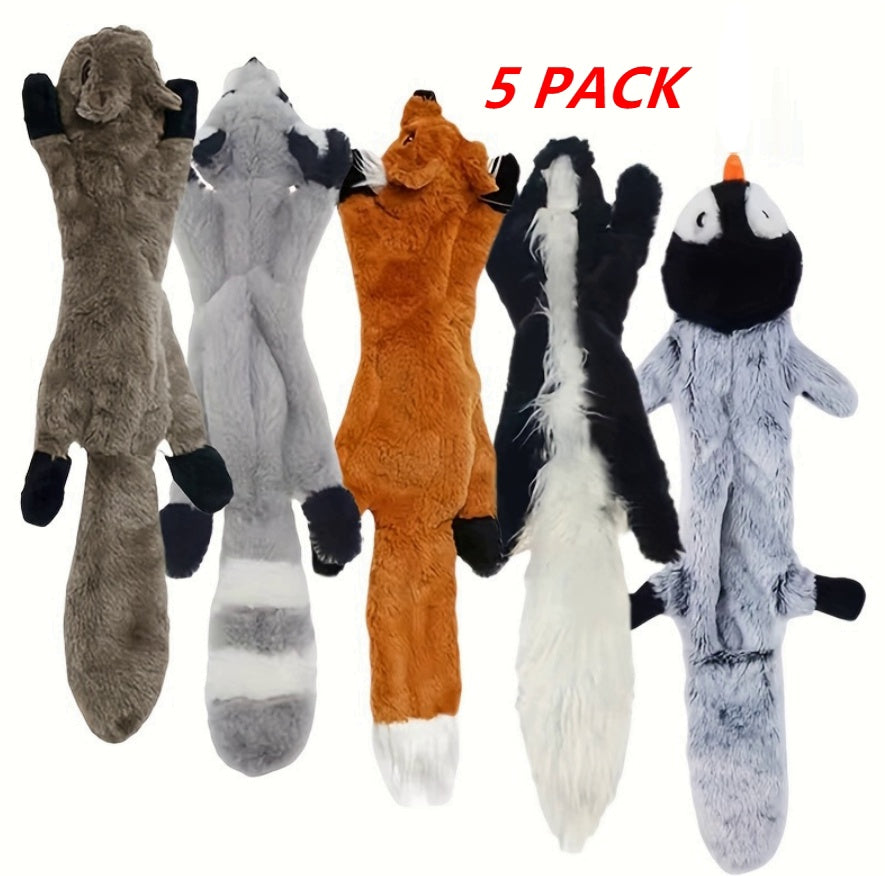 5-Pack Dog Squeaky Toys - No Stuffing Plush Crinkle Toys