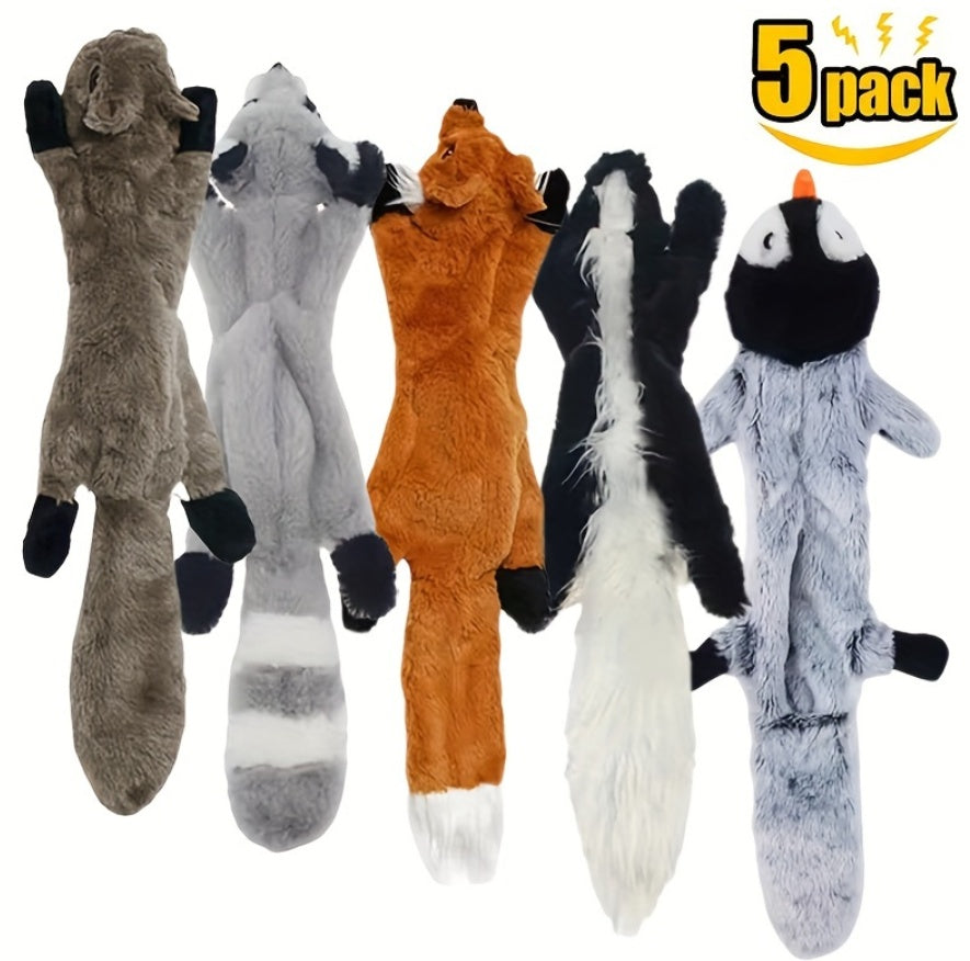 5-Pack Dog Squeaky Toys - No Stuffing Plush Crinkle Toys