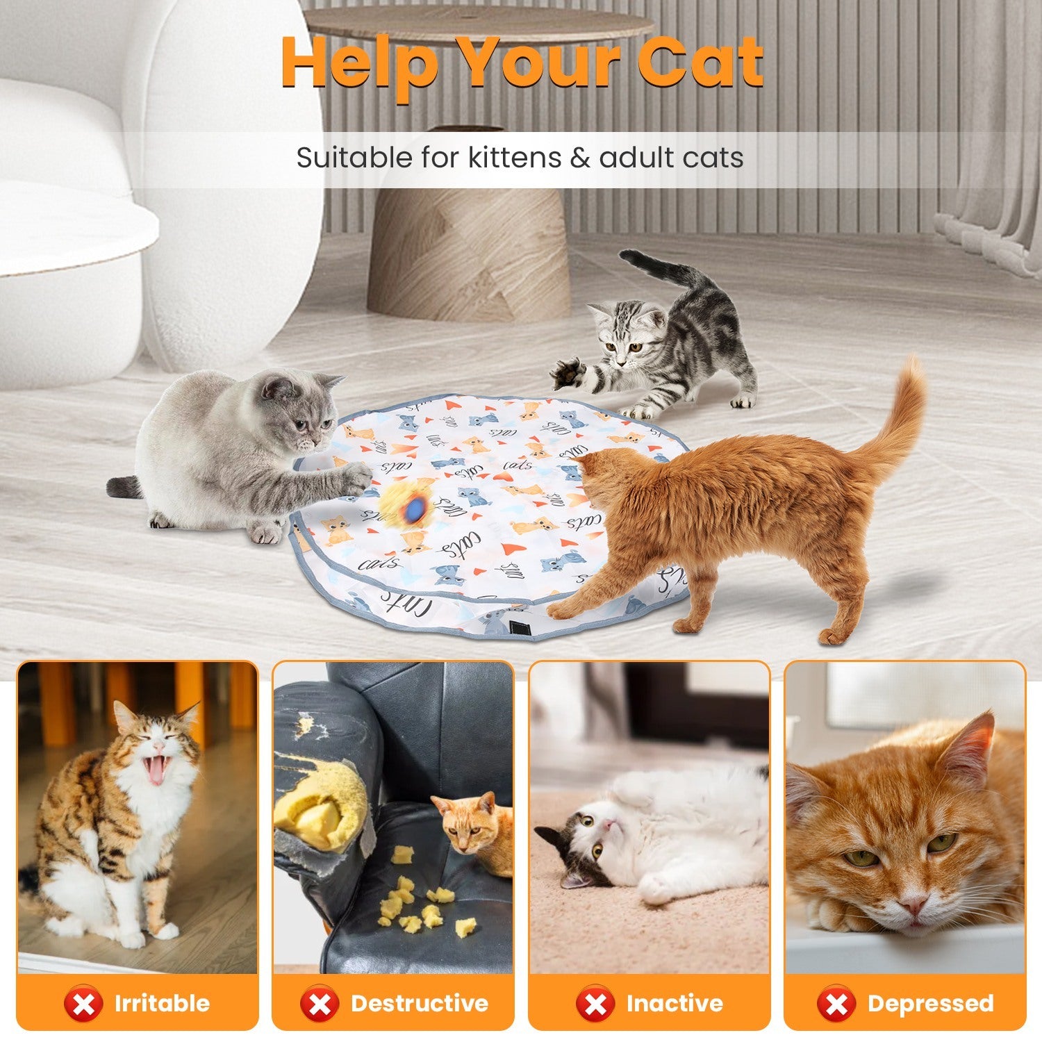 Interactive Motion-Activated Cat Toy Ball - Rechargeable Rolling Pouch