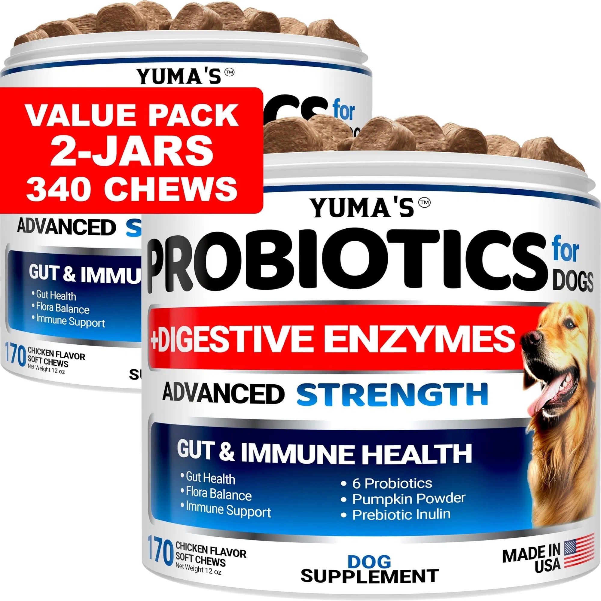 Probiotics for Dogs – 2 Pack Digestive Enzymes Chews (340 Total Chews)