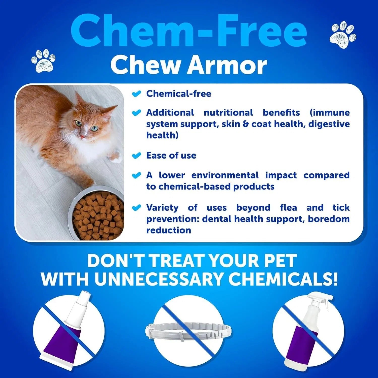 Natural Flea & Tick Prevention for Cats – Daily Chewable Supplement (135 Soft Chews)