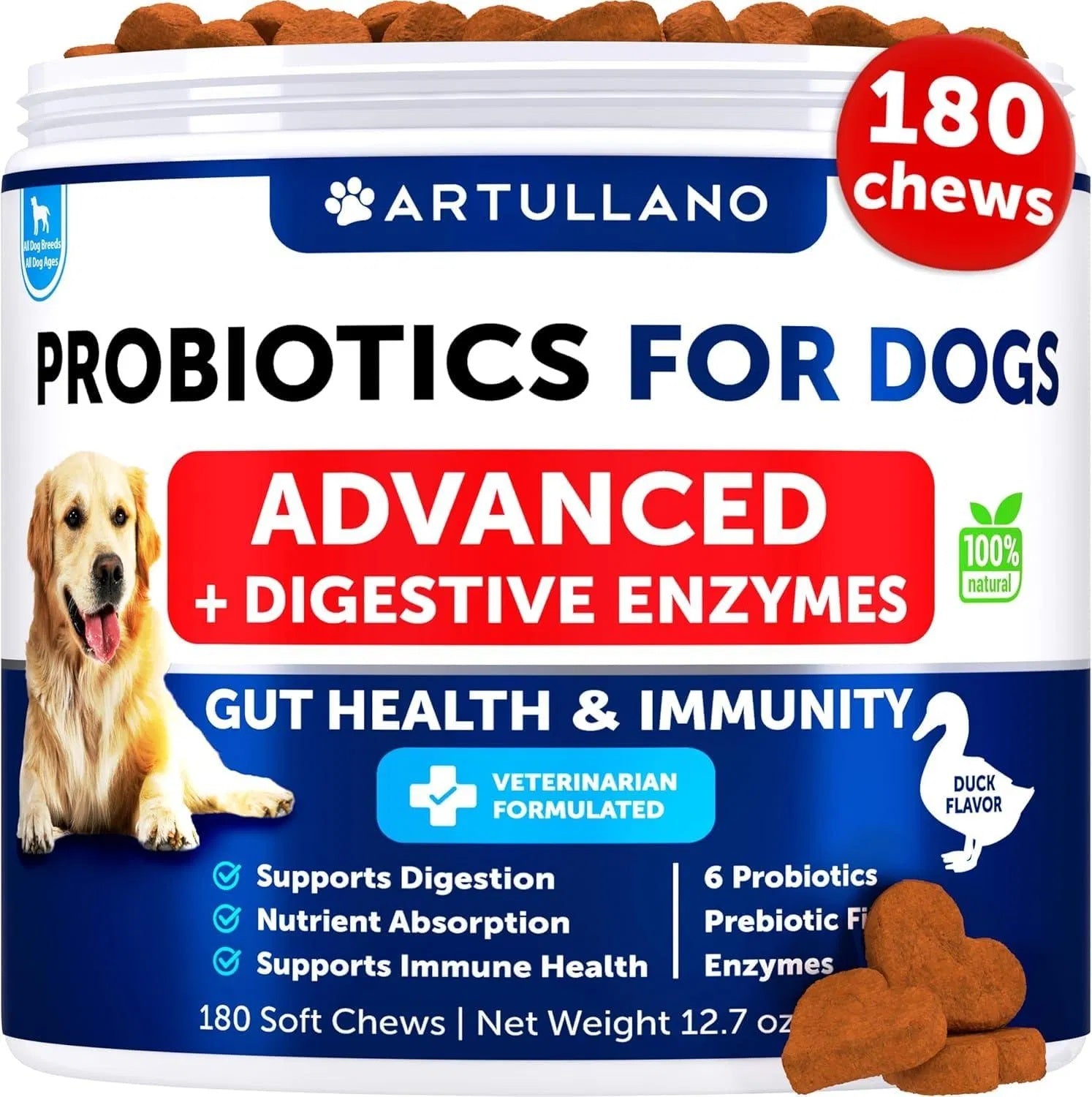 Probiotics for Dogs – Gut Health, Allergy & Immunity Support (180 Chews)